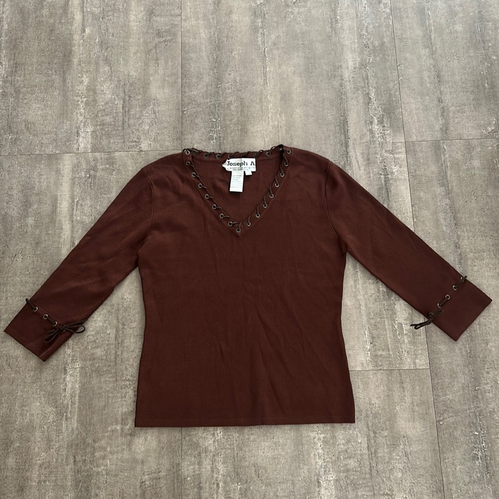 brown lace up blouse
